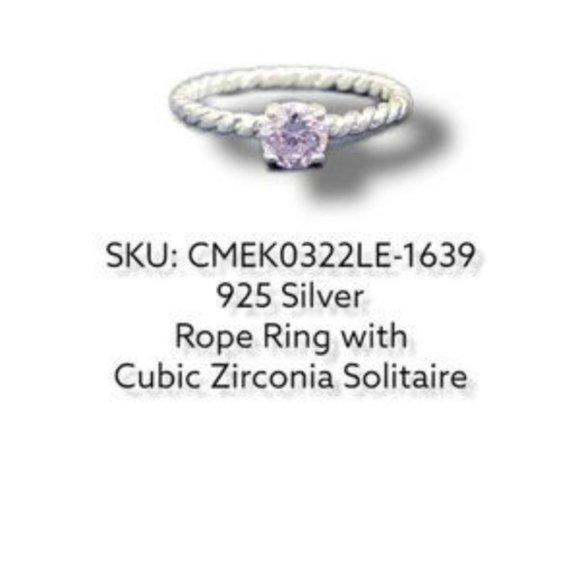 925 Silver Rope Ring with Cubic Zirconia Solitaire for Women's Size 7 - Picture 4 of 5